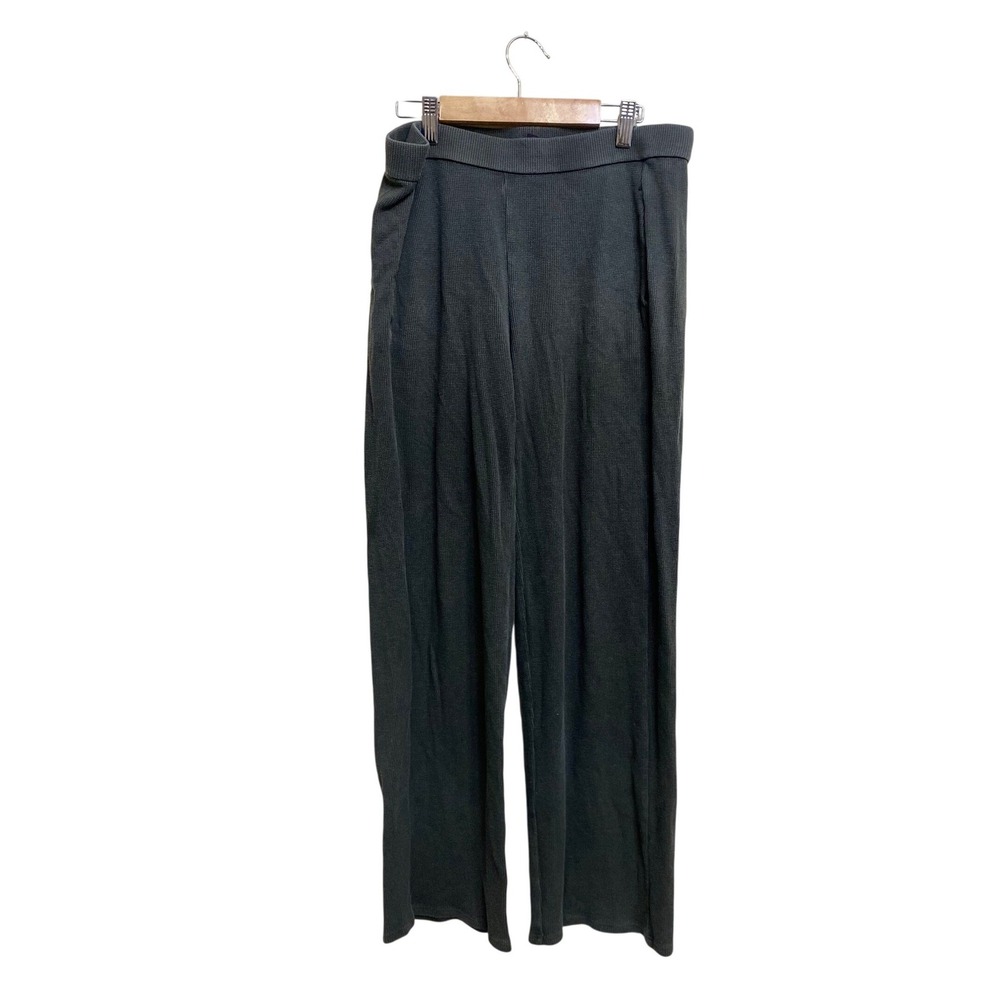 Eileen Fisher Womens Gray Waffle Knit Thermal Wide Leg Pull On Pants Size Medium